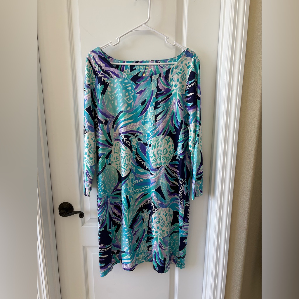 Lilly Pulitzer Xl Pima Cotton Shift Dress Boatneck Keyhole Back Multicolor